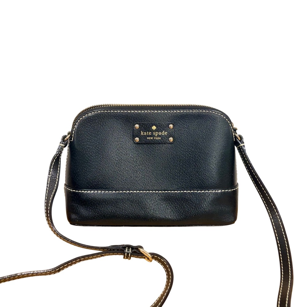 Kate Spade New York Black Saffiano Leather Dome Crossbody Bag White Stitching
